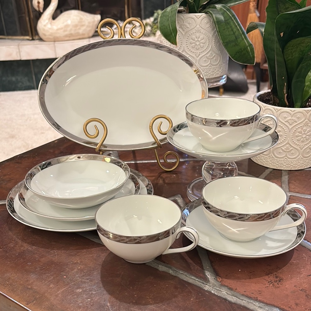 Fukagawa Arita Silver Lichen-9 Pieces